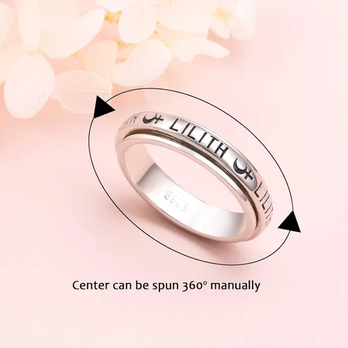 Vista 2 de DAOCHONG Sigil of Lilith - Anillos giratorios de plata de ley S925 para aliviar la ansiedad, aliviar el aburrimiento, autismo, TDAH, regalo