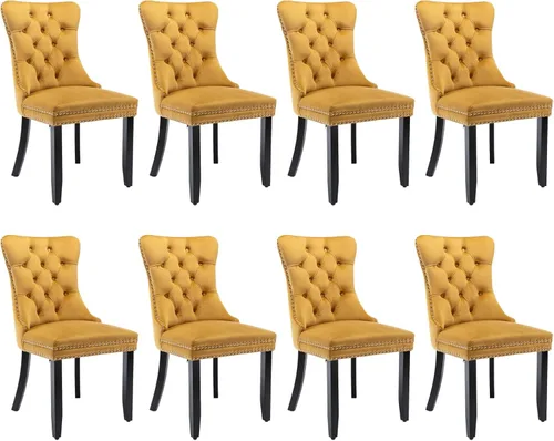 Vista 168 de SoarFlash Juego de 2 sillas de comedor de terciopelo, silla lateral de respaldo alto, silla lateral moderna tapizada de alta gama con botones Beige