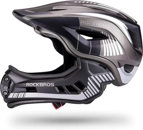 Vista 9 de ROCKBROS Casco integral para niños Cascos de bicicleta para niños Casco ligero de bicicleta de montaña para niños pequeños Desmontable para MTB BMX