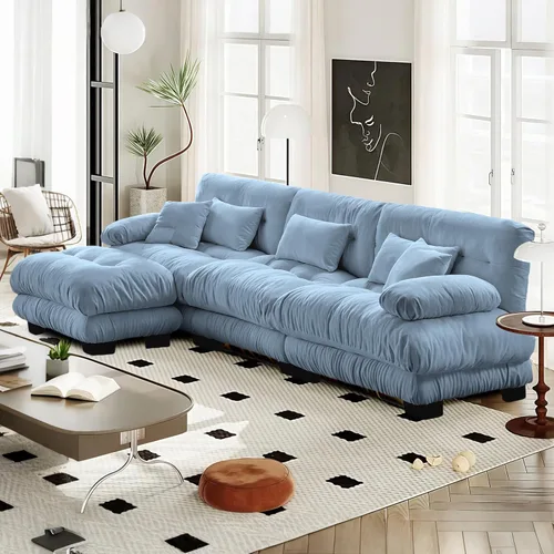 Vista 105 de Reposapiés Otomano Tapizado de Terciopelo con Cojín para Sofá Seccional Sofá 300 libras para Sala de Estar (Beige)