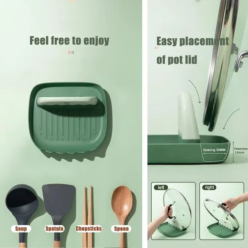 Vista 4 de Paquete de 2 Soportes para Tapa y Cuchara para Encimera de Cocina, Soporte para Cucharón/Espátula/Cuchara de Cocina para Estufa, Descanso