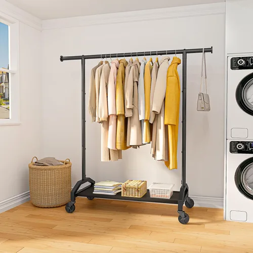 Vista 4 de Wiracks Perchero de ropa para colgar ropa resistente, estante para colgar ropa, perchero de 200 libras de capacidad, ruedas industriales de 1