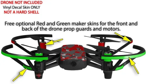 Vista 3 de Skin Decal Wrap 2 Pack Compatible with DJI Ryze Tello WraptorCamo Old School Camouflage Camo Red Drone NOT Included