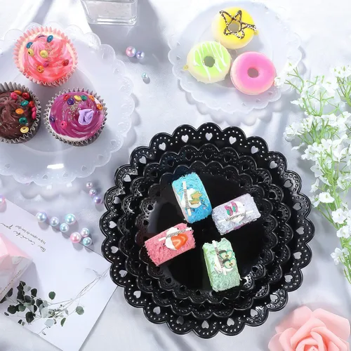 Vista 5 de 4 juegos de soporte de postre de plástico de 3 niveles, soporte negro para cupcakes, mini torta de frutas y dulces, bandeja reutilizable para servir
