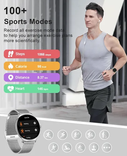 Vista 2 de SOUYIE Relojes inteligentes para mujeres y hombres, pantalla AMOLED de 1.43 pulgadas, monitor de actividad física, frecuencia cardíaca, presión
