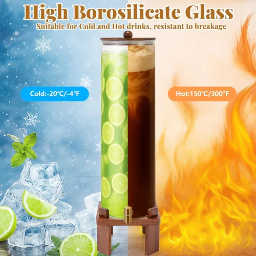 Vista 5 de FillTouch 1 dispensador de bebidas de vidrio de 5 galones con soporte de madera de acacia y tapa, dispensador grande de bebidas de vidrio con espita