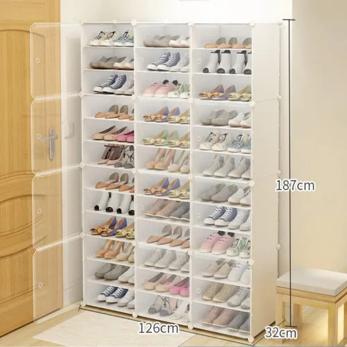 Vista 5 de Paquete de 12 cajas de almacenamiento de zapatos para 72 pares de zapatos, organizador apilable de plástico transparente para zapatos, contenedores