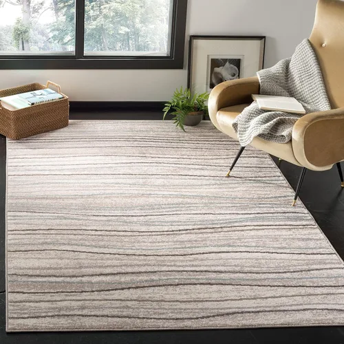 Vista 5 de SAFAVIEH Amsterdam Collection AMS111A - Alfombra para pasillo, 2 pies 3 pulgadas x 8 pies, color crema y beige, diseño moderno de ondas a rayas,