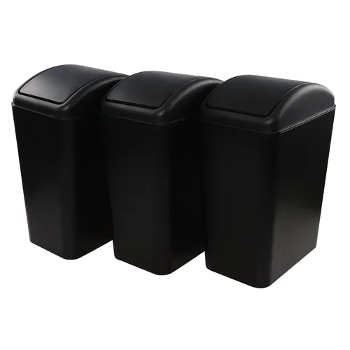 Vista 9 de Vababa Cubo de basura de plástico negro de 3 galones, pequeño cubo de basura delgado con tapa abatible