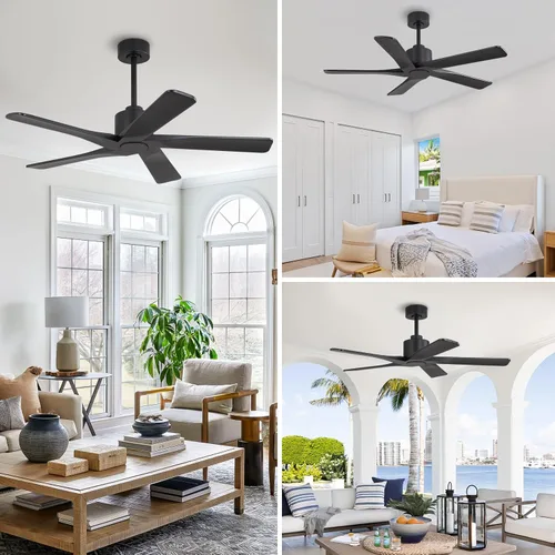 Vista 9 de WINGBO - Ventilador de techo DC de 48" sin luz - 5 aspas de madera maciza talladas, motor DC reversible de 6 velocidades, ventilador de techo sin