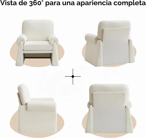Vista 7 de Silla decorativa de gran tamaño, cómodas sillas de sala de estar, sofá individual con cojín grueso y reposabrazos, sillón tapizado para sala de Beige