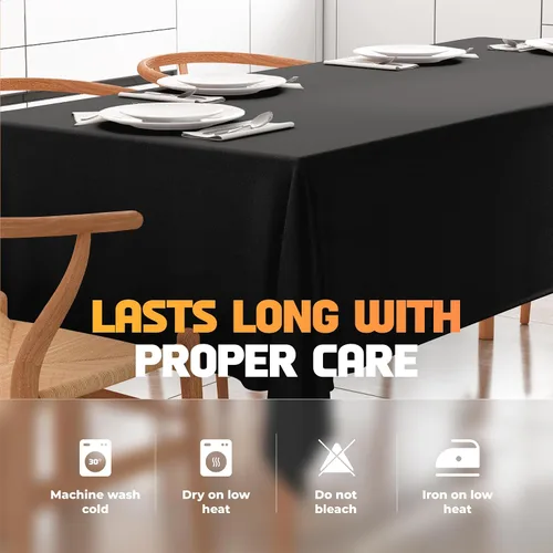 Vista 6 de White Classic WEALUXE Black Table Cloth for 6 Foot Rectangle Tables, 60x102 inches, Water, Stain and Wrinkle Resistant, 200 GSM Washable Poly Fabric