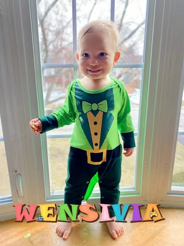 Vista 4 de WENSIVIA Disfraz de bebé niño mono para el día de San Patricio