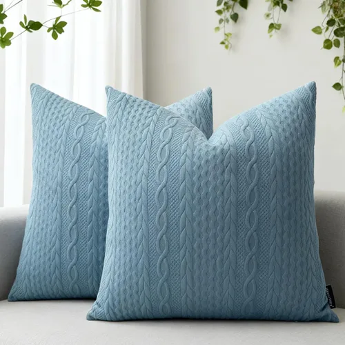 Vista 12 de Booque Valley Paquete de 4 fundas de almohada azules de 18 x 18 pulgadas, fundas de almohada decorativas de verano para sofá, estilo campestre
