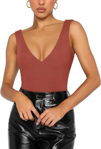 Vista 4 de REORIA Sexy escote en V profundo, sin mangas, cuello en V, espalda descubierta, para mujer