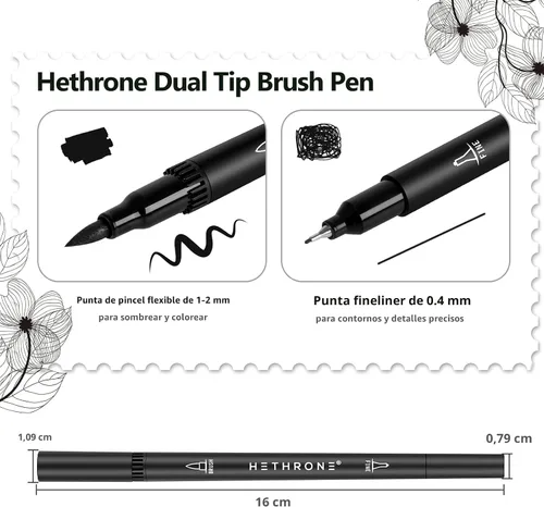 Vista 2 de Hethrone Marcadores negros para dibujar - Bolígrafos de pincel con puntas de fieltro para artistas - Bolígrafos de caligrafía, paquete de 12