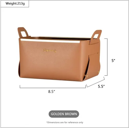 Vista 4 de Cesta Decorativa de Cuero Sintético, Cesta Pequeña Multiusos para Entrada, Mesita de Noche, Cómoda, Mesa Auxiliar, Bandeja Organizadora Rectangular