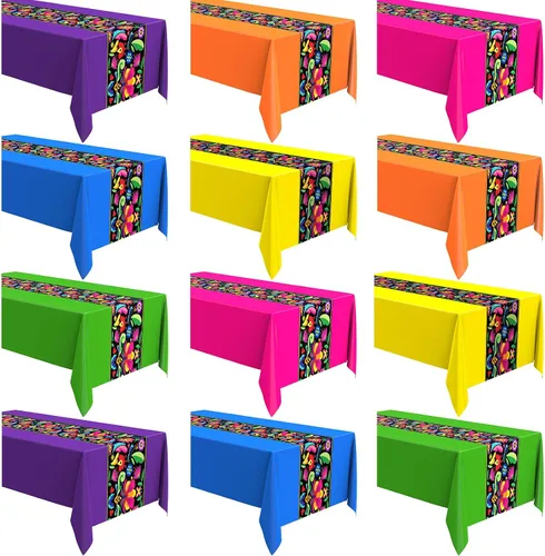Vista 9 de Oudain 3 piezas de mantel de fiesta de 108 x 54 pulgadas, mantel de plástico mexicano impermeable, mantel desechable para noche de tacos, fiesta