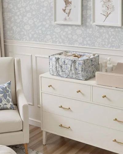Vista 5 de Blissful Diary Organizador de pañales con flores, elegante cesta de almacenamiento para guardería, regalo para baby shower, imprescindible