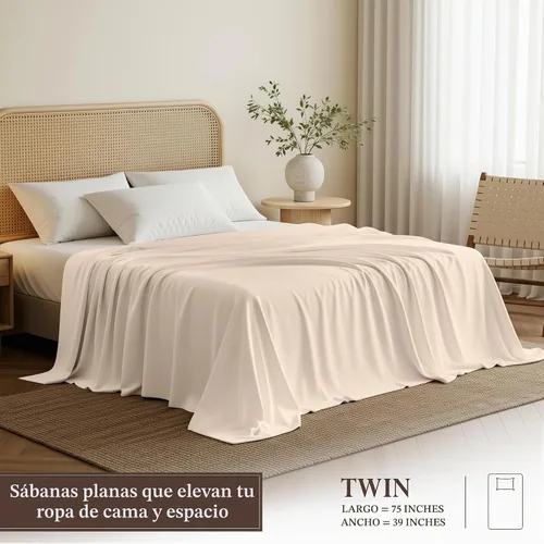 Vista 2 de Utopia Bedding Sábana encimera – 1 paquete (individual, beige) – Tela de microfibra suave cepillada – Sábana superior resistente al encogimiento y a