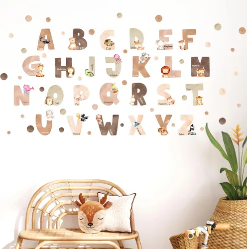 Vista 6 de Calcomanías de pared del alfabeto de animales, letras del alfabeto para pared, calcomanías de pared para niños, niñas, dormitorio, educativo, ABC