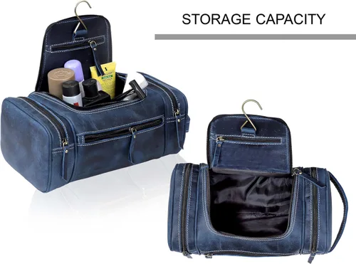 Vista 4 de VC VINTAGE COUTURE Neceser de cuero para hombre, extra grande, neceser de cuero para hombre, para viajes, kit de cuero real para hombre, bolsa