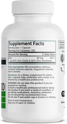 Vista 2 de Bronson Zinc 50mg Complejo Complejo de Apoyo Inmunológico de Alta Potencia, Antioxidante y Salud de la Piel - Sin OGM, 100 Cápsulas Vegetarianas