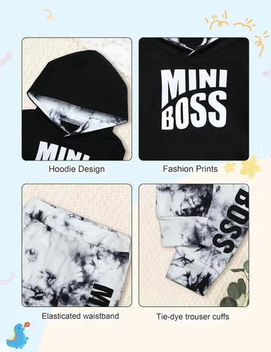 Vista 5 de Von kilizo Conjunto de 2 piezas de ropa de otoño para bebé, sudadera con capucha y pantalones de teñido anudado