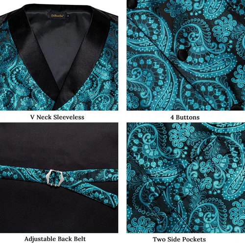 Vista 7 de DiBanGu Suit Vest for Men Vest Set with Tie Bowtie Tie Clip Pocket Square Cufflinks 6Pcs Waistcoat