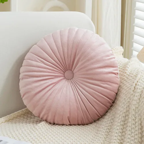 Vista 11 de Teieas - Almohada redonda de terciopelo plisada para decoración, cojín redondo para sofá, silla, cama, coche, burdeos