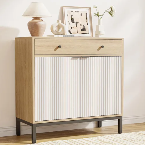 Vista 11 de Mericonia Aparador Buffet Gabinete Almacenamiento, Consola de madera moderna acanalada Credenza