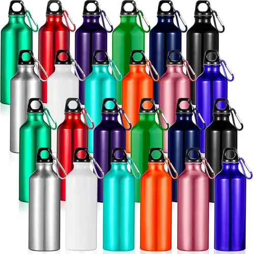 Vista 11 de 24 botellas de agua de aluminio de 17 onzas, botellas reutilizables de aluminio con clips, paquete múltiple de agua ligera para deportes, fácil