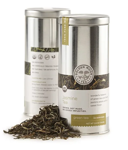 Vista 9 de Té Golden Moon Orgánico de Jazmín Verde - Hojas y Flores de la Mejor Calidad - Hojas Sueltas, Sin OMG - 1 Libra (192 Porciones)