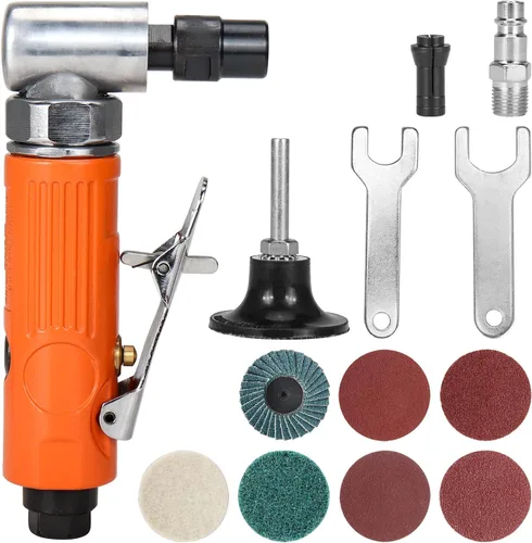 Vista 8 de BAIWEN - Amoladora neumática de ángulo recto de 1/4 pulgadas, 90 grados, resistente, 20,000 RPM, herramienta pulidora de lijadora comprimida
