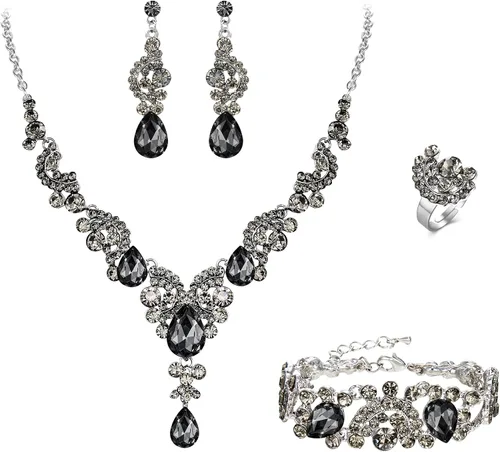 Vista 17 de Ever Faith - Conjunto de collar y aretes de lágrima con cristales de diamantes de imitación para novia, ondas florales
