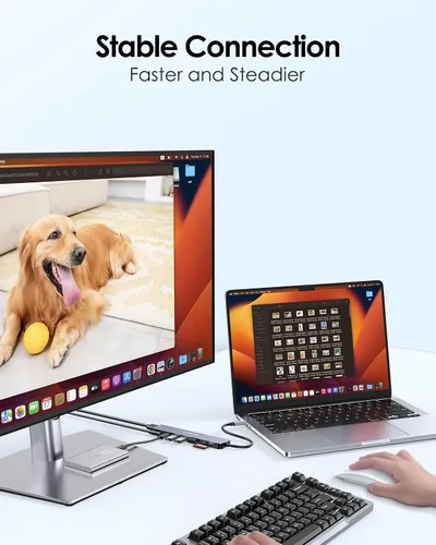 Vista 7 de LENTION Hub USB-C 8 en 1 con HDMI 4K 60Hz, entrega de energía de 100 W, datos USB C de 5 Gbps, 3 USB 3.0 y lector de tarjetas microSD y SD