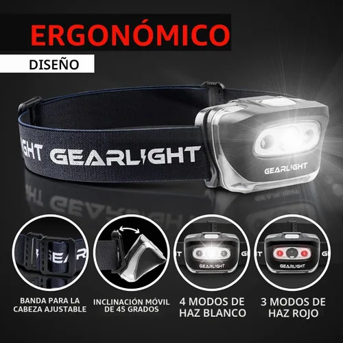 Vista 5 de GearLight Linterna frontal recargable por USB, S500 para correr, acampar y exteriores, faros delanteros LED para campamento, lámpara de cabeza