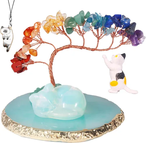 Vista 10 de Dreamgirnh Árbol de Amatista y Cristales de Ángel Piedras Curativas Estatuas Figuritas, Linda Decoración Espiritual de Escritorio de Oficina Morada
