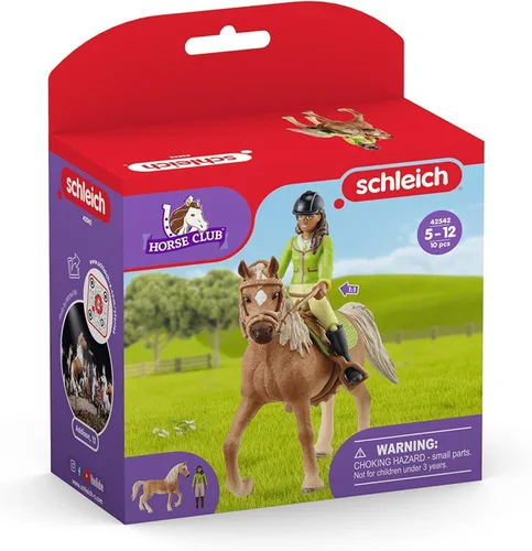 Vista 8 de Schleich Horse Club - Juego de 10 piezas de Sarah and Mystery - Juego de figuras de caballo y jinete con silla de montar y brida extraíbles, figura