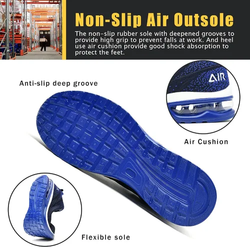 Vista 4 de HiHatide - Zapatos con punta de acero para hombre, zapatos de trabajo, zapatos de seguridad, con amortiguación de aire, ligeros, antideslizantes