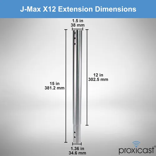 Vista 6 de Poste de extensión de acero inoxidable de 12 pulgadas para soportes de antena Proxicast J-Max (ANT-800-X12)