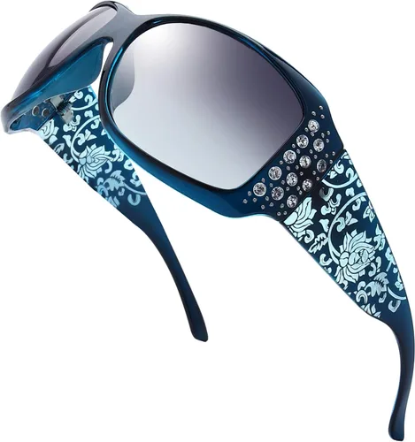 Vista 7 de The Fresh Gafas de sol clásicas de moda con diamantes de imitación de moda con caja de regalo