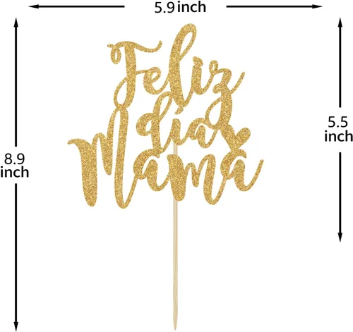 Vista 7 de Decoración para tartas de Feliz Dia Mama con purpurina dorada, decoración del día de la madre, mejor mamá de todos los tiempos, suministros