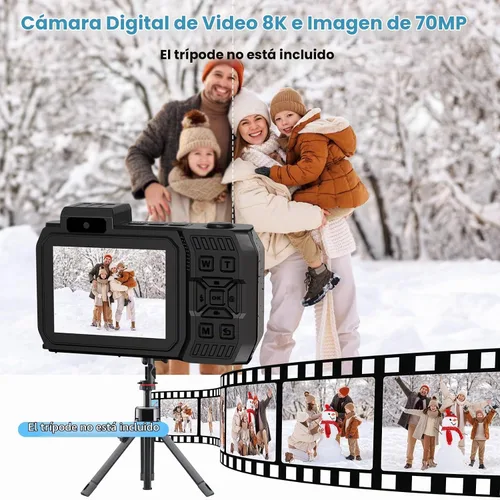 Vista 2 de Cámara Digital Impermeable 8K para Esnórquel: 70MP 33FT Cámara Subacuática Compacta Resistente HD de Doble Pantalla con Zoom de 18X Selfie, Tarjeta