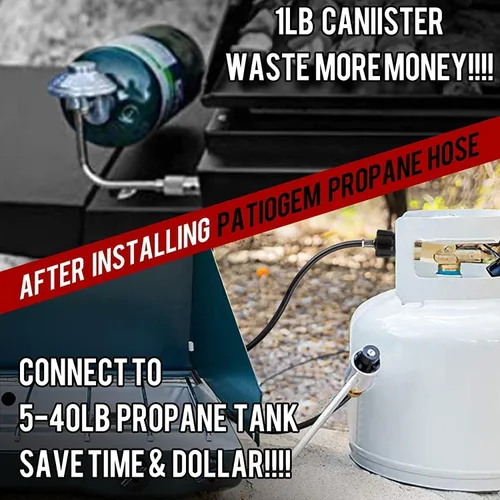 Vista 5 de Adaptador de Manguera de Propano GasXpert de 1 Libra a 20 Libras, Manguera de Tanque de Propano de 4 Pies Compatible con Barbacoa