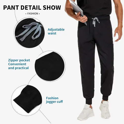 Vista 4 de VIAOLI Conjunto de ropa quirúrgica para hombre con cuello en V y pantalón deportivo de 8 bolsillos para enfermería, conjuntos de uniformes médicos
