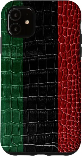 Vista 8 de iPhone 16 Pan African Flag Patriotic Crocodile Skin Print Pride Case
