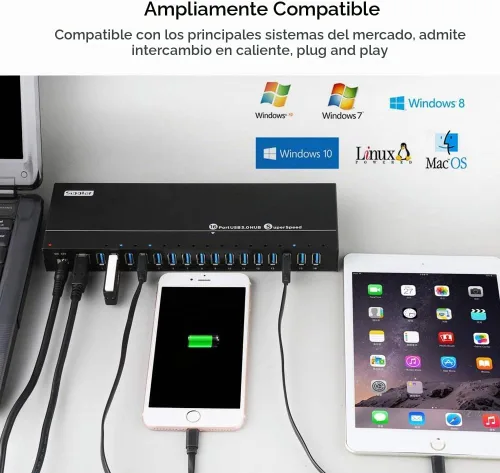 Vista 3 de A-316 - Hub industrial USB 3.0 de 16 puertos, riel DIN, 120 W 16 puertos USB3.0 120W