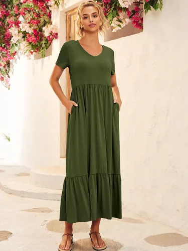 Vista 2 de LILLUSORY Vestidos casuales de manga corta con cuello en V y bolsillos para mujer