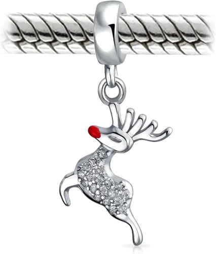 Vista 2 de Fun Caribou Elk Christmas Holiday Rudolph Red Nose Rudolph - Abalorio de cristal brillante para mujeres y adolescentes, chapado en oro de 14